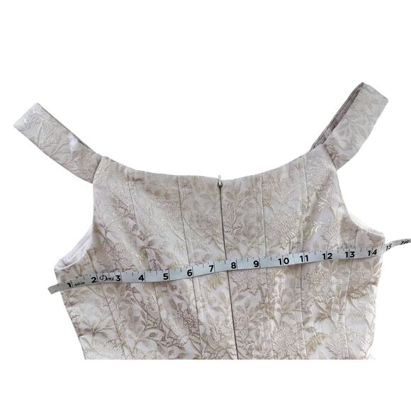 Teri Jon by Rickie Freedman Metallic Jacquard Pleated Cocktail Midi Dress Size 2 - Picture 10 of 13